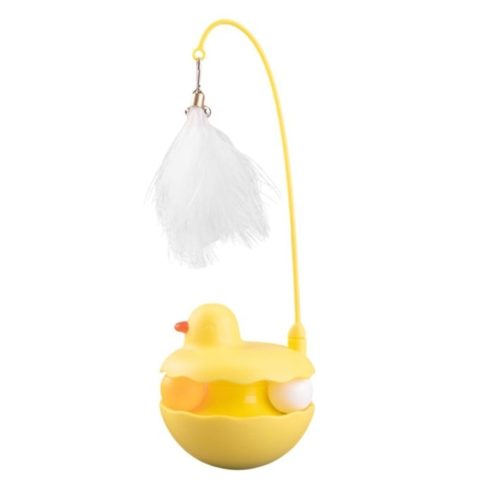Jouet pour chat 25x9cm base culbuto incassable plumes lavables détachables grelot intégré attire les chats jeu de plume 2-en-1