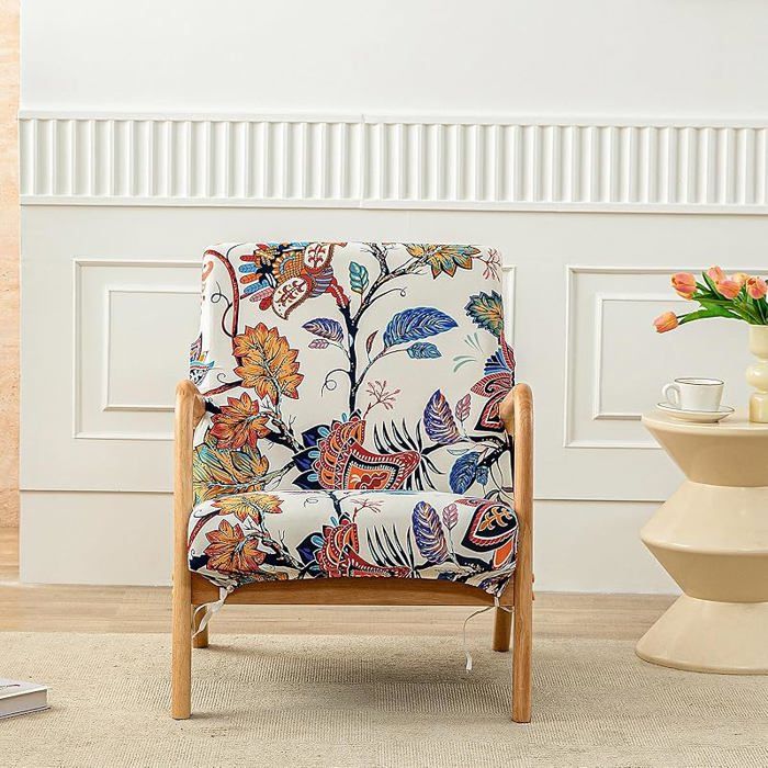 Housse Fauteuil 1 Place extensible accoudoirs en bois fermeture éclair. Protection pour salon et lecture - Feuil HOUSSE DE CHAISE
