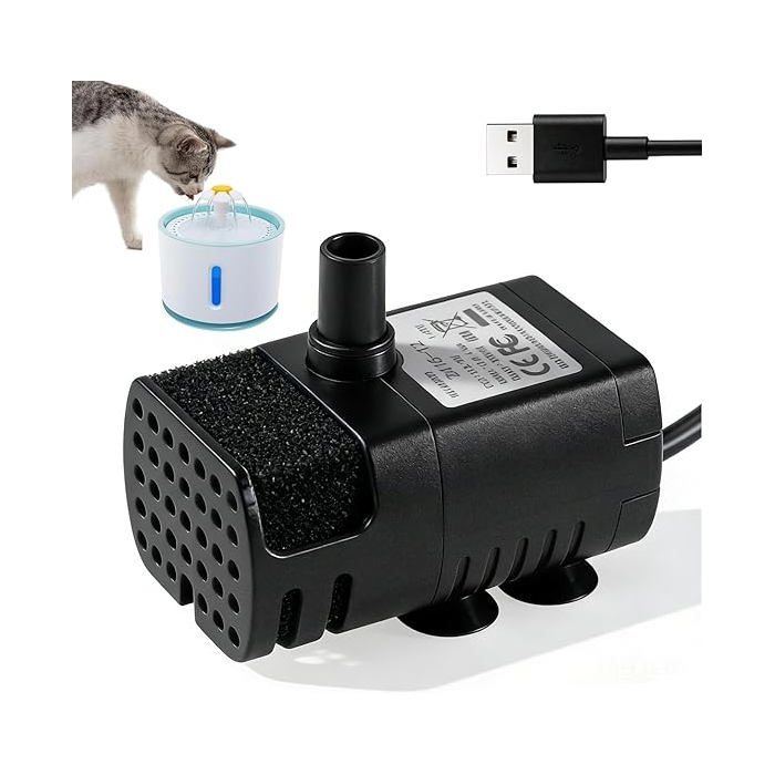 Pompe USB pour fontaine à eau pour chat 200L/H 1W pompe de re pour fontaine à chat 5V silencieuse et écoénergétique av FILTRE A AIR