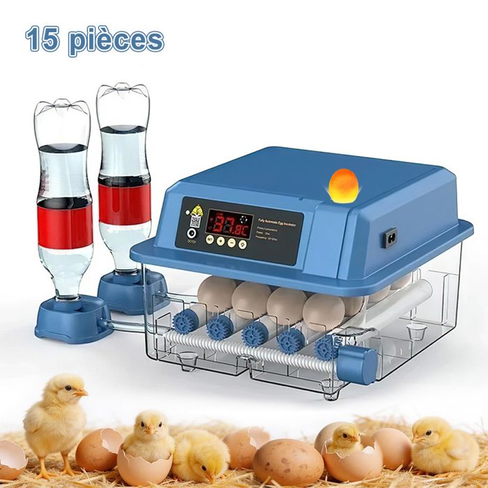 Incubateur pour 15 œufs température et humidité contrôlées retournement automatique des œufs lumière pour mirer les œufs.
