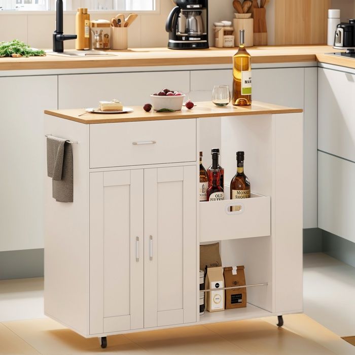 Desserte de cuisine - multi rangements 2 Portes tiroir - Plan de Travail Spacieux Meuble Cuisine Salon Rangement 102x46x92cm - blanc