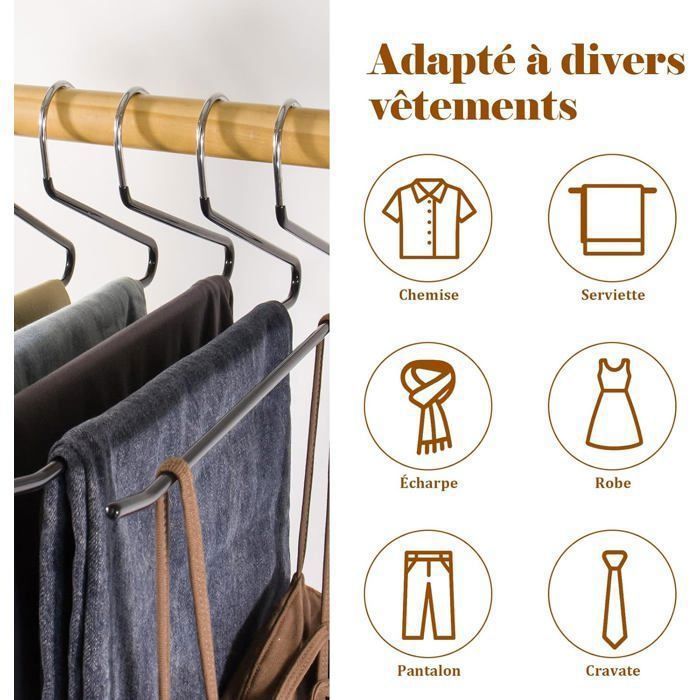 Cintres PantalonsLot de 10 cintres antidérapants à extrémité Ouverte pour Pantalons Pantalons écharpes - Noir