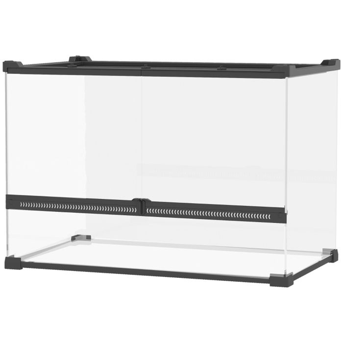 Terrarium pour reptiles - Verre transparent - Base surélevée - Verrouillage par bouton-poussoir - Vue à 360°