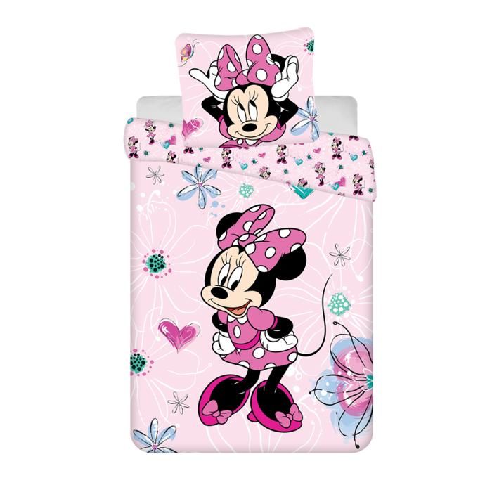 Disney - Parure de lit en coton Minnie : Fleurs - Rose - 160 x 200 cm Disney - Parure de lit en coton Minnie : Fleurs - Rose - 160 x 200 cm