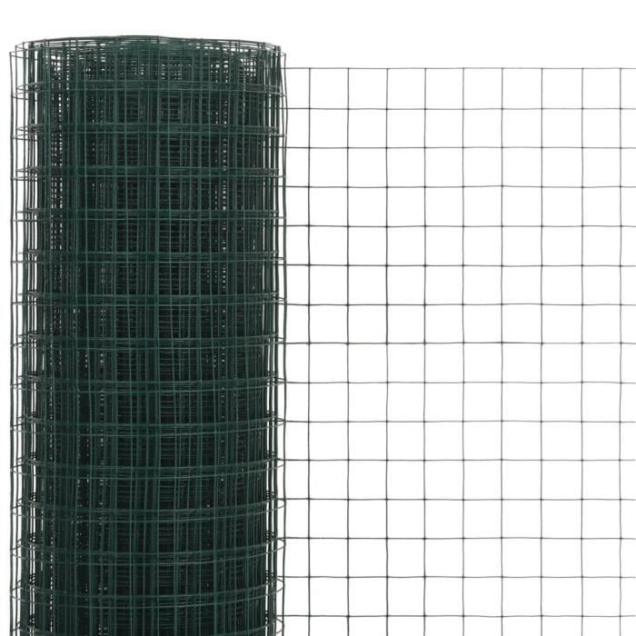 Grillage En Acier Galvanisé Avec Revêtement En PVC Vert Forêt De 25 M De Long Vidaxl