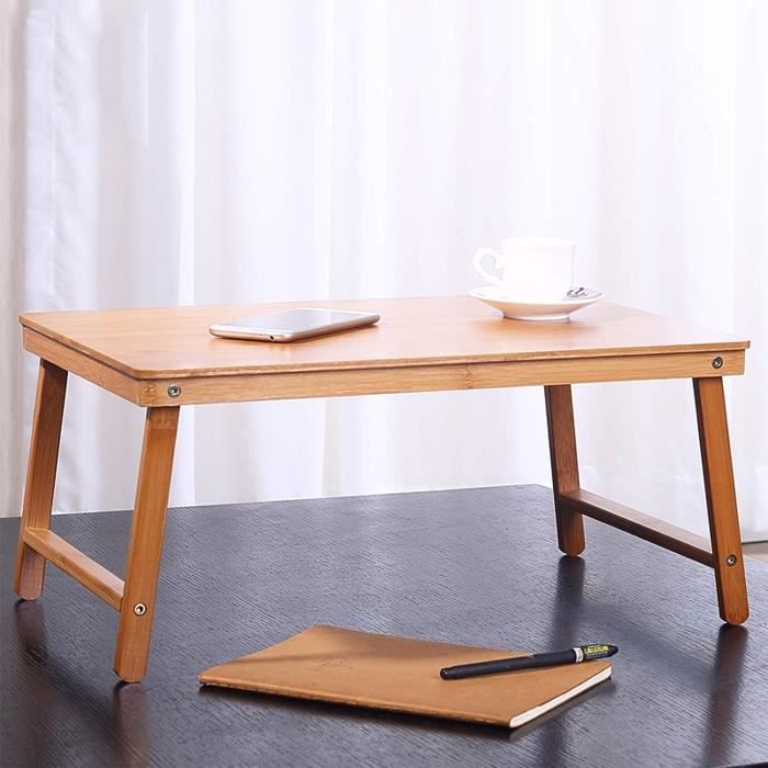 Table Basse Japonaise Rectangulaire En Bambou – 60x40x32 Cm – Multifonction Pour Canapé, Lit, Balcon