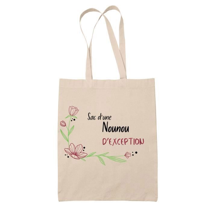 Sac Coton Remerciement Nounou Personnalisé Manahia Tote Bag Manahia 'Nounou Adorée' - 100% Coton - Cadeau Remerciement Nounou - 38x40 Cm