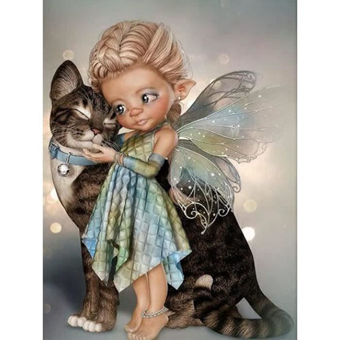 Kit Complet Broderie Diamant 30x40 Cm - 4 Toiles Motif Fille Cartoon, Diamants Ronds 5D Brillants - Loisir Créatif