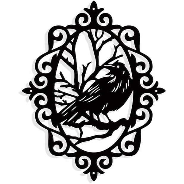 Décoration en Métal et Bois Oiseaux 3 - Noir, Marron - 45x1,8x50 cm