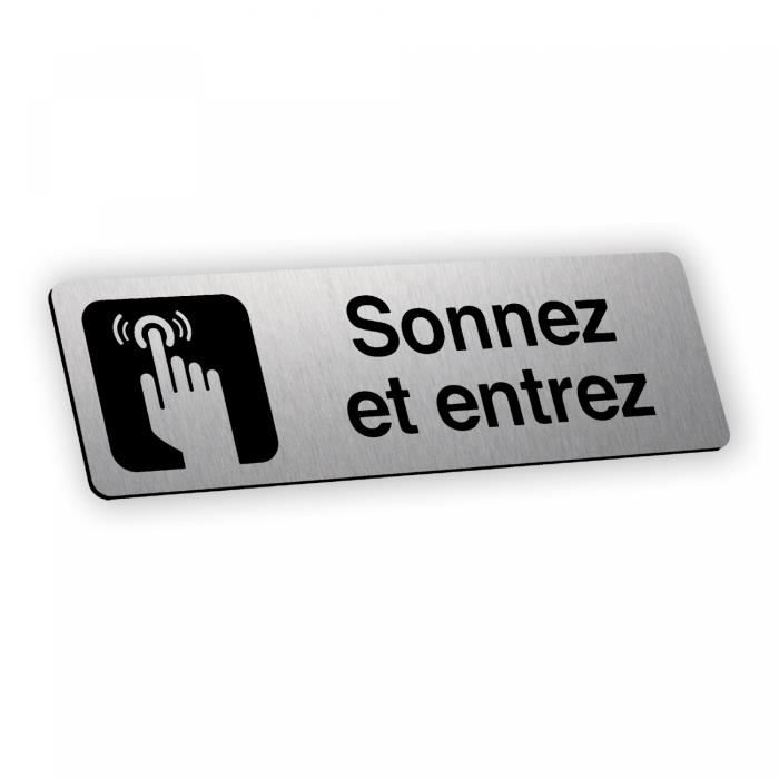 Plaque Gravée Autocollante 13X4 Cm Sonnez Et Entrez Fond Alu Brossé Plaque Bienvenue