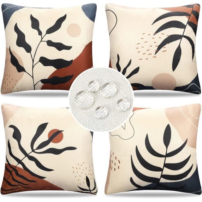 Oujkeef Lot de 4 Housse de Coussin 50x50cm Matériel de Lin Coussin Exterieur Impermeable,Canapé Taie d'oreiller,Coussin Canape pour Chaise,Lit,Jardin Coussin Aesthetic pour Chambre Cactus d'été