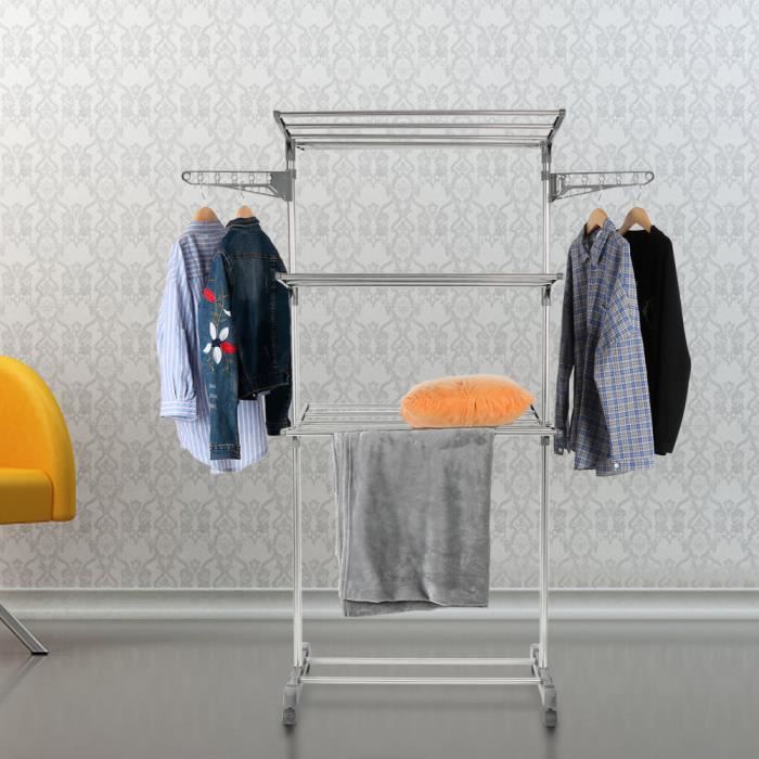 Séchoir à linge à suspendre pliable avec 24 pinces en plastique gris et blanc | , linge de
