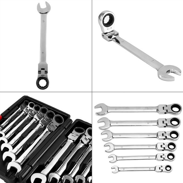 Lot de 12 clés à cliquet flexibles pour outils de garage 8-19 mm 