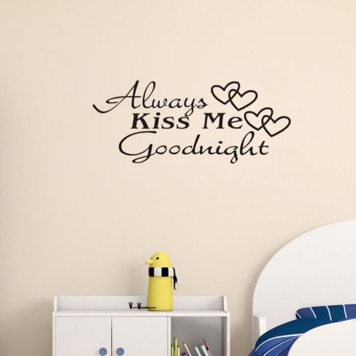 Baiser Toujours Me Goodnight Wall Art Citation Autocollant Chambre Salon Amour Autocollant Stickers Muraux Maison Decoration Noir Cdiscount Maison