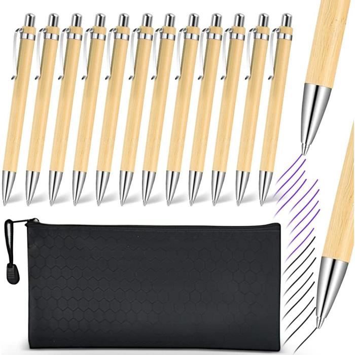 Pamtns 20 Pièces Stylos Bois Stylos à Bille en Bambou Rétractable Stylo à Tube en Bambou Stylo Durable Écologique Instrument d'Écriture pour Bureau Famille Scolaire