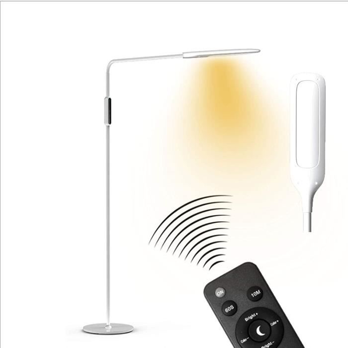Lampadaire LED Avec Table Intégrée - Dimmable 36W - Tête Rotative 360° - Télécommande - 175 Cm Noir - Pour Salon, Chambre, Bureau