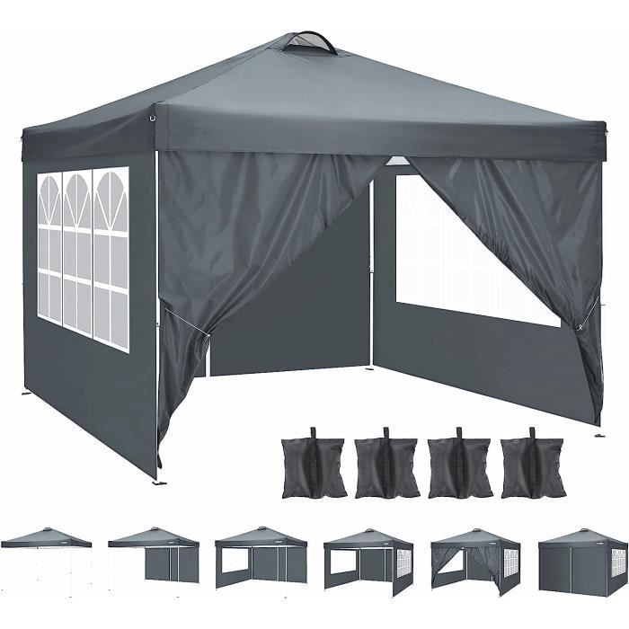 Tonnelle Jardin 3x3m Pliable - Imperméable PE Avec 4 Parois - Cadre Acier - Anthracite