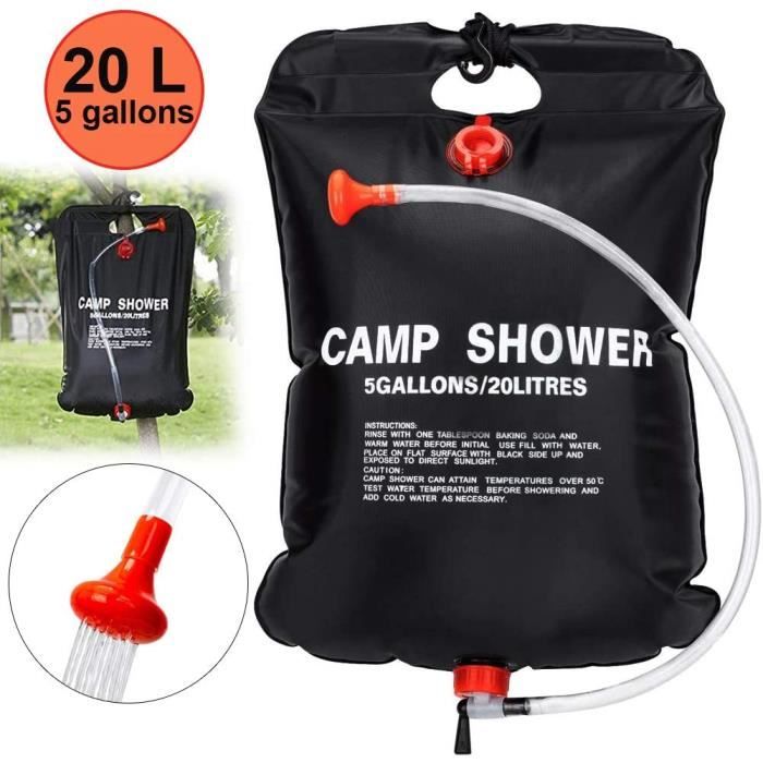 Noir 20 litres Kamenda 2 x 20L Sac de Douche Camping Portable Solaire Chauffe Sac de Douche de 5 gallons