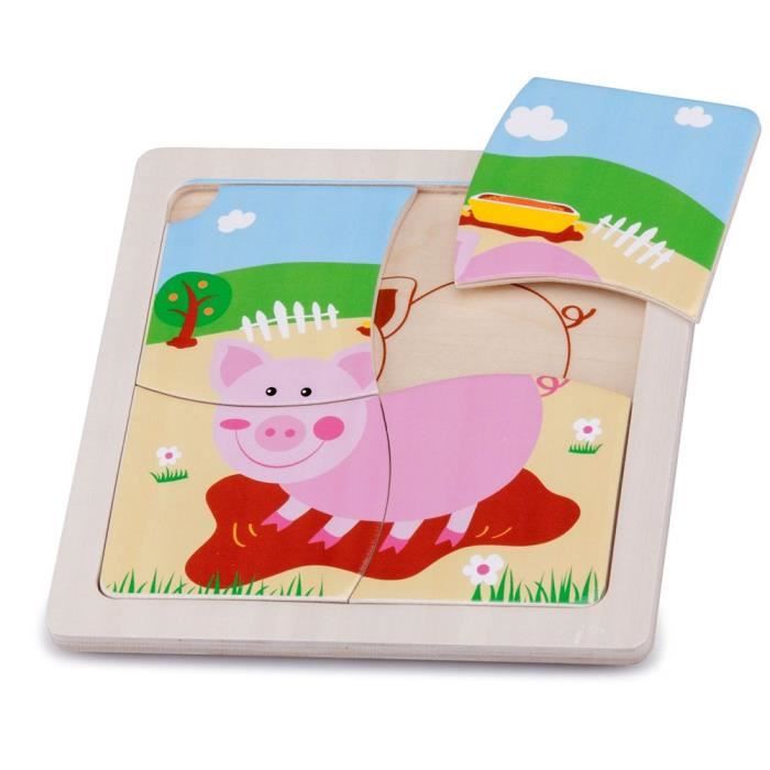 Puzzle Bois Bebe Puzzle Bebe 1 An 18 Mois 4 Pieces Cochon Achat Vente Puzzle Cdiscount