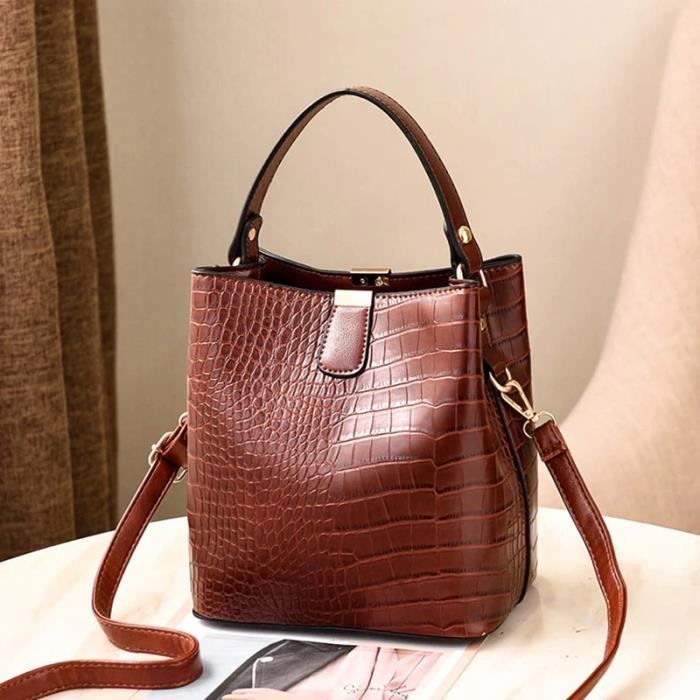 Sac cuir store croco marron