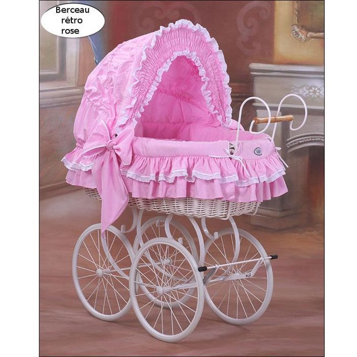 Berceau Bebe Retro Osier Complet Blanc Et Rose Cdiscount Puericulture Eveil Bebe