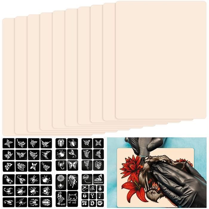 Kit Tatouage : 3 Peaux Synthétiques 3mm + 20 Papiers Transfert - Pour Entraînement Et Pratique Du Tatouage - Fournitures Professionnelles - 8