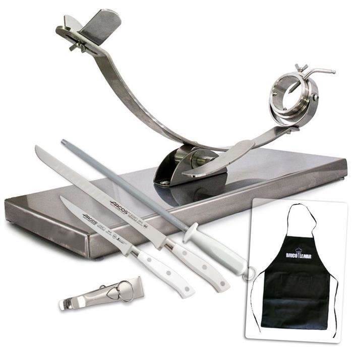 ensemble porte jambon tournant 17927 cortes fleurs 2 couteaux riviera blanc avec chaine et pince arcos cdiscount maison