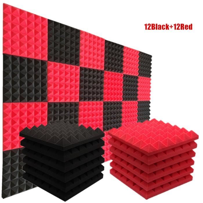 12Black 12red Mousse Acoustique Pour Studio, 24 Pièces, 30x30x5cm, Mousse Insonorisante