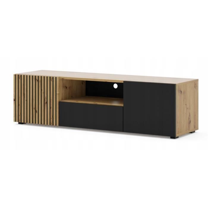 Meuble TV Noir-chêne artisan 150x42x42cm AURIS meuble Hi-fi sideboeard commode sur pied