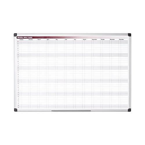 Tableau blanc magnétique - BI-OFFICE - GA0361170 - 90x60 cm - Calendrier 52 semaines - Surface effaçable à sec