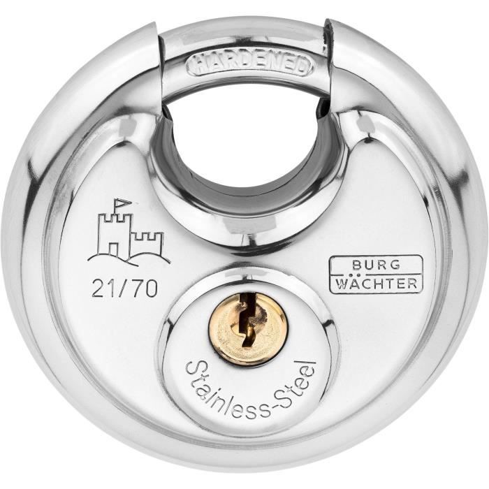 Cadenas cylindrique BURG WACHTER 21 70 SB Acier inoxydable 70 mm ouverture à clé