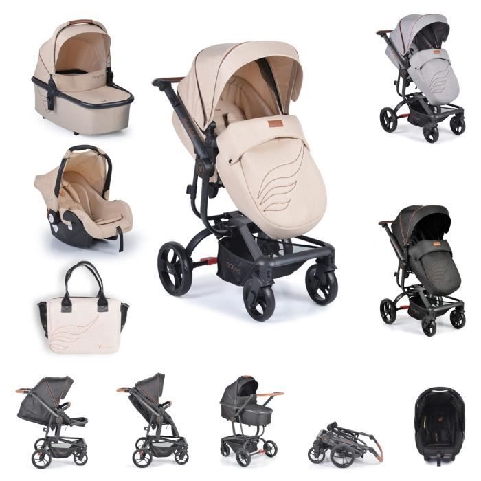 Poussette combinée Cangaroo Ellada 3 en 1 - Beige - Siège auto, nacelle, siège sport pliable