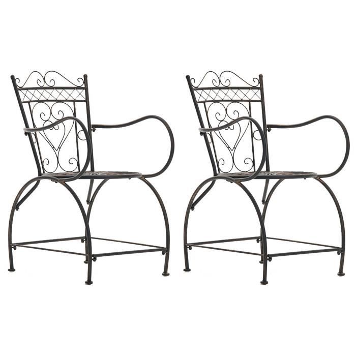 clp 2 x chaise de jardin sheela en fer avec accoudoirs dossier et repose-pieds , bronze