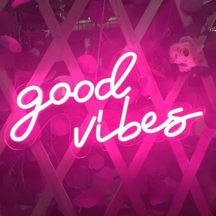 Enseigne Lumineuse Néon COOVEE - Chambre Gaming - Good Vibes - Rose - 40*20cm