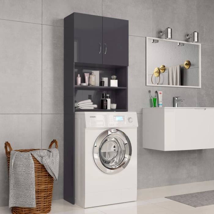 CES- Meuble pour machine à laver Accessoires pour lave-linge sèche-linge  Gris brillant 64 x 25,5 x 190 cm aggloméré - Cdiscount Maison