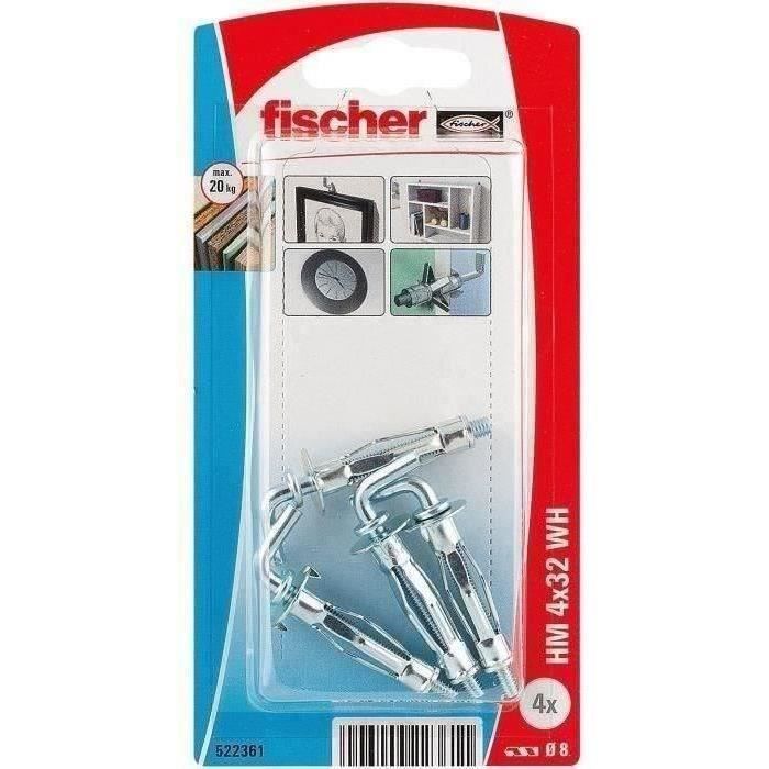 FISCHER - Blister de 4 Chevilles corps creux hm4x32 avec crochet
