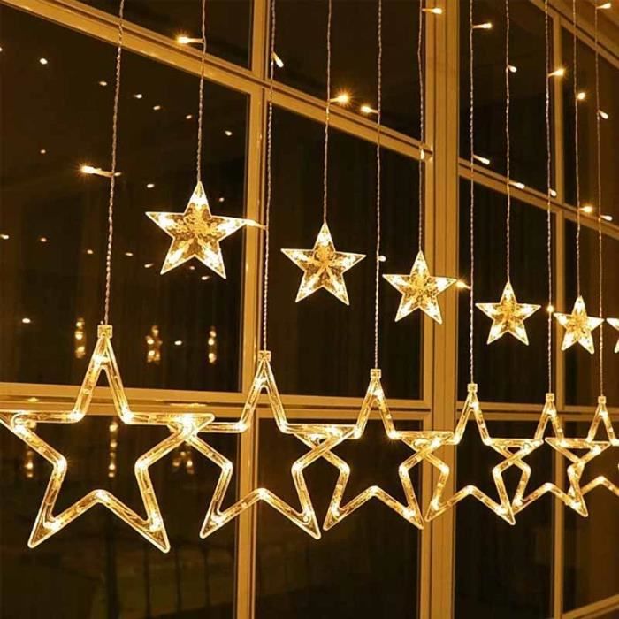 12 Étoiles 138 LED Guirlande Lumineuse de Fenêtre avec 8 Modes Clignotant  Décoration pour Noël, Mariage, Fête, Maison,(Blanc Chaud)