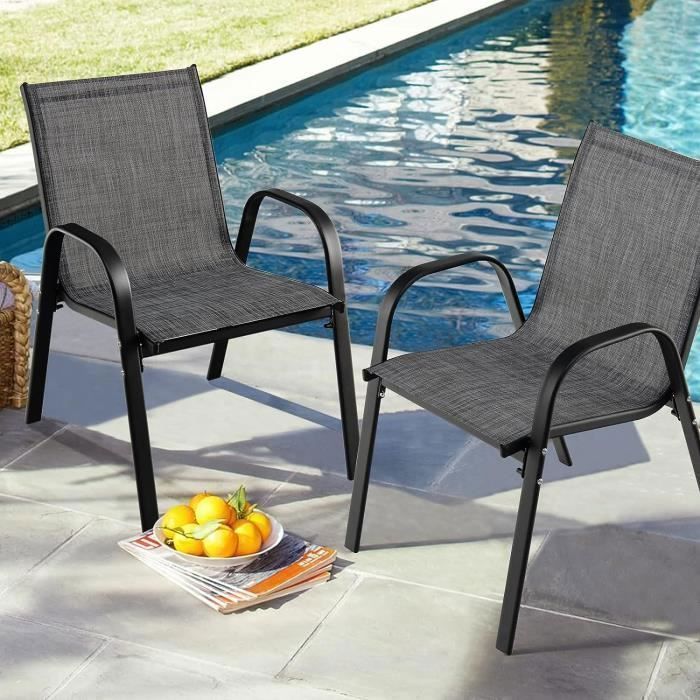 GIANTEX Lot de 2 Chaises de Jardin Empilables- Fauteuils Extérieurs en Tissu+ Cadre en Fer-56x 70x 84 CM- pour Salle à Manger-Noir GIANTEX Lot de 2 Chaises de Jardin Empilables- Fauteuils Extérieurs en Tissu+ Cadre en Fer-56x 70x 84 CM- pour Salle à Manger-Noir