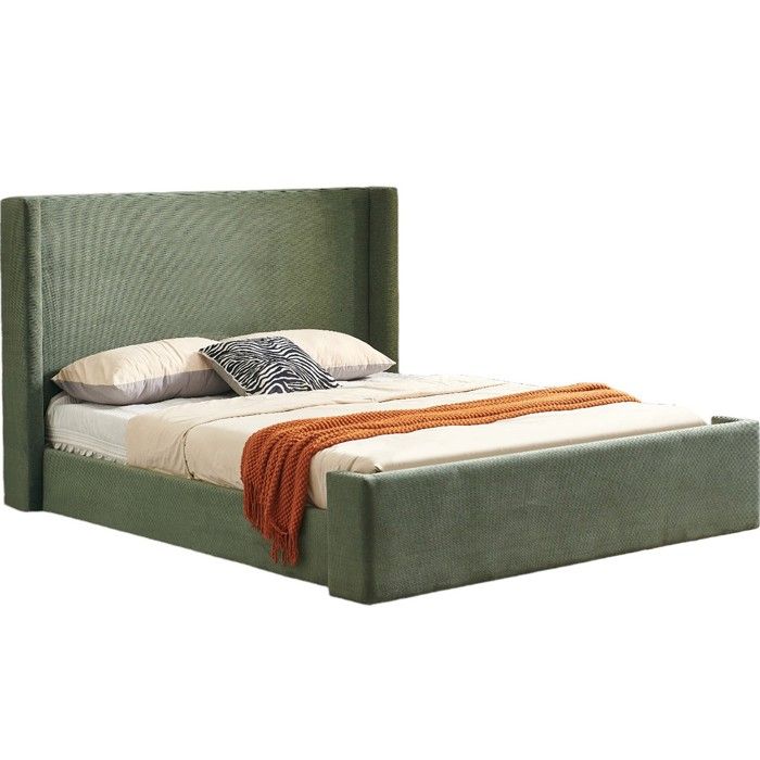 Lit adulte 140x190 cm avec tête de lit matelassée en velours côtelé vert kaki - Frida Lit adulte 140x190 cm avec tête de lit matelassée en velours côtelé vert kaki - Frida
