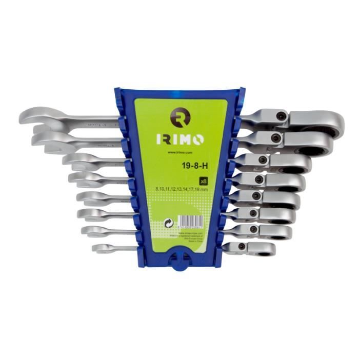 Irimo Jeu De 8 Cles Mixtes A Cliquet Reversible Avec Tete Articulee 8 A 19 Mm 19 8 H Cdiscount Bricolage