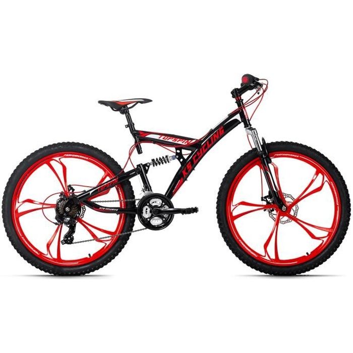 VTT Tout Suspendu KS Cycling Topspin Noir-Rouge 26\