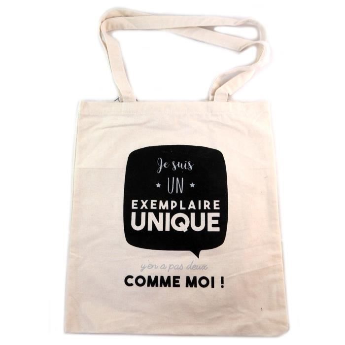 Sac coton Tote bag Messages noir beige Je suis un Exemplaire
