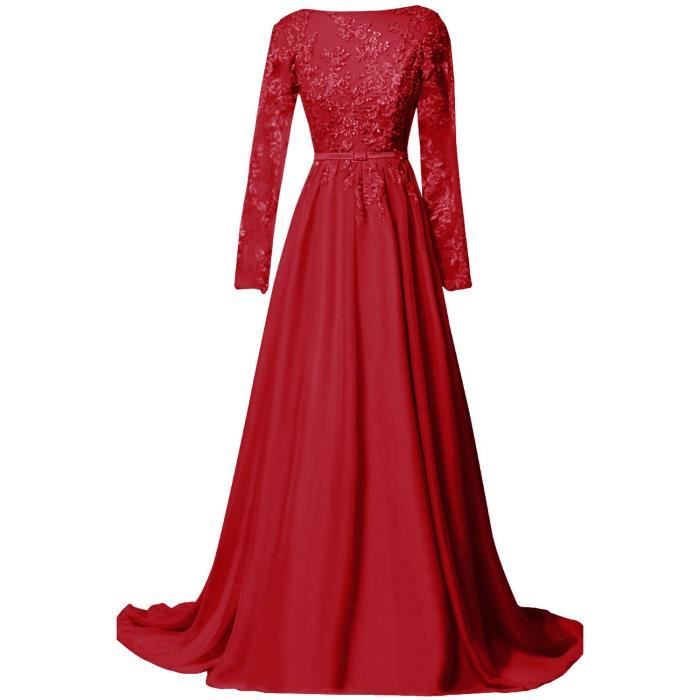 Maxi Robe Mere De Mariee Mariage Manche Longue A Line Princesse Avec Ruban De Satin Sexy Dos Nu Fleur Brodee Grande Taille Bordeaux Rouge Achat Vente Robe De Ceremonie Cdiscount