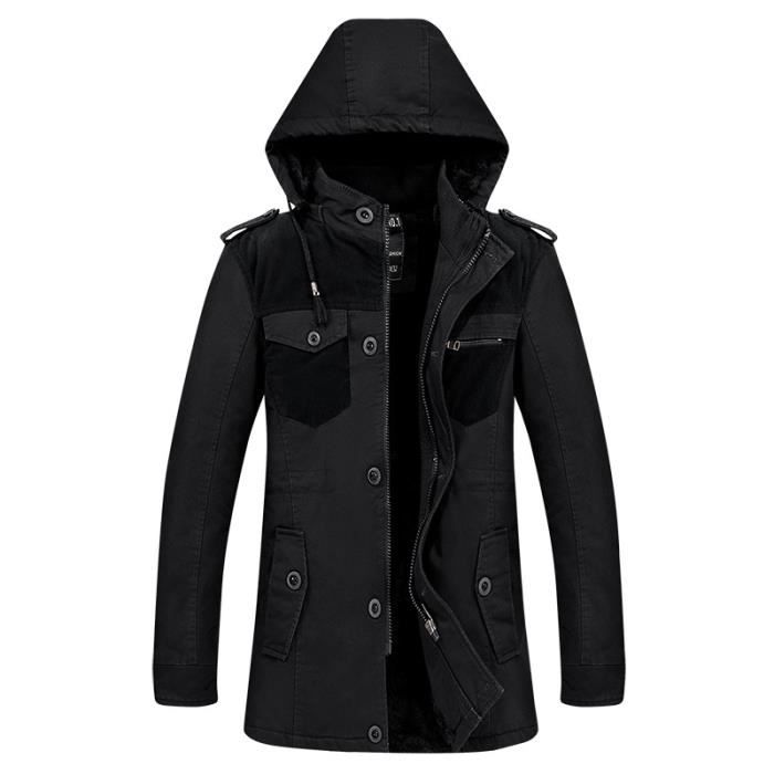 Manteau longue homme a capuche de plus de velours Epaississant D automne Vetement Masculin Noir Cdiscount Pret a Porter