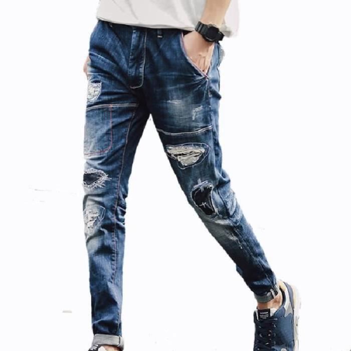 Homme Garcon Jean Droit De Trou Pantalon Casual A Coupe Petie Hee Grand Bule Cdiscount Pret A Porter