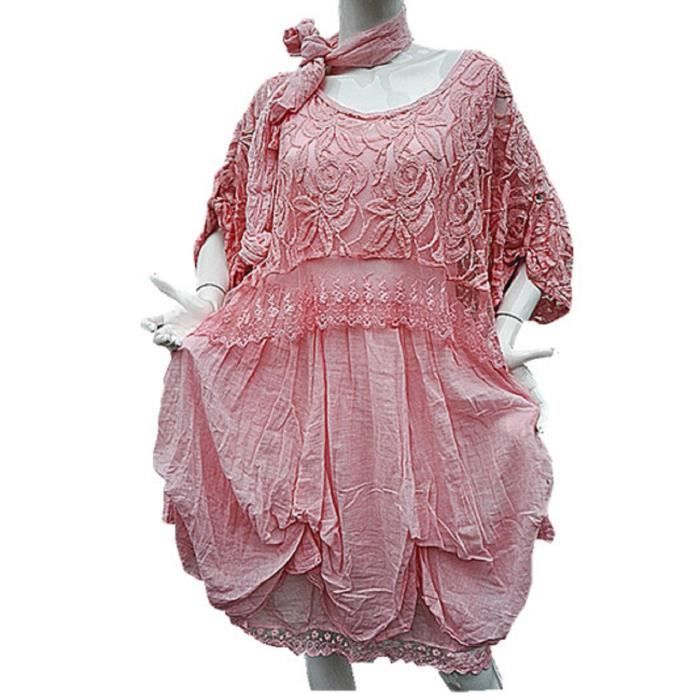 Fashionfolie888 Femme Robe Grande Taille Unique 42 44 46 48 50 Dentelle Haut Top Mariage Soiree Chic Rose Fonce Rose Fonce Achat Vente Robe Cdiscount
