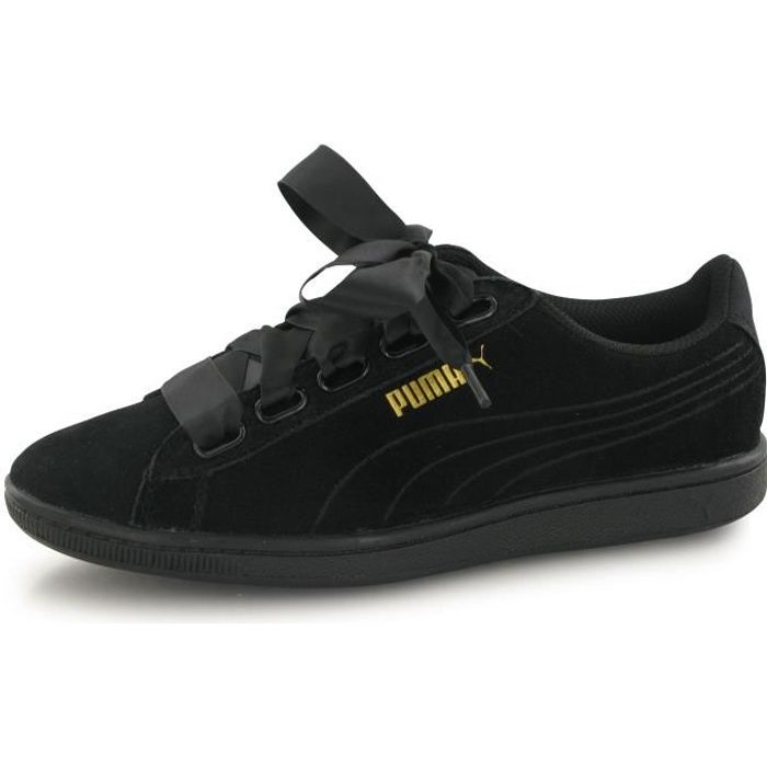 Tennis puma noire à lacet ruban hot sale