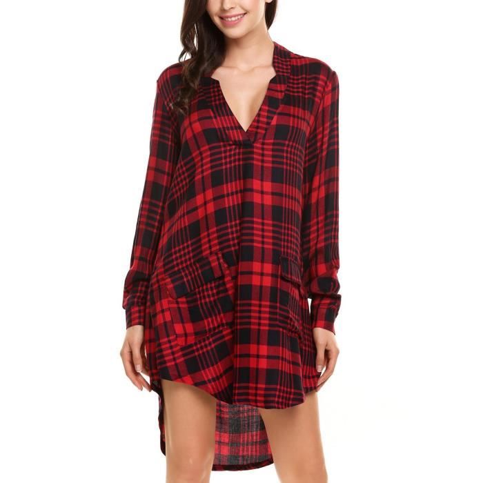 Manches Longues Femmes Col V En Vrac Robe Chemise A Carreaux Flanelle Chemise A Carreaux Z0oo9 Taille 36 Rouge Achat Vente Chemise Chemisette Cdiscount