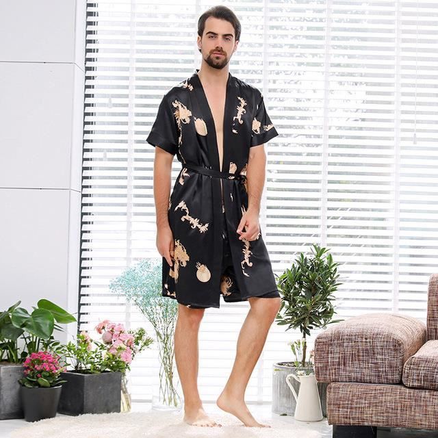 Pyjamas pour femmes Deux pi ces Robe soie pour hommes ensemble