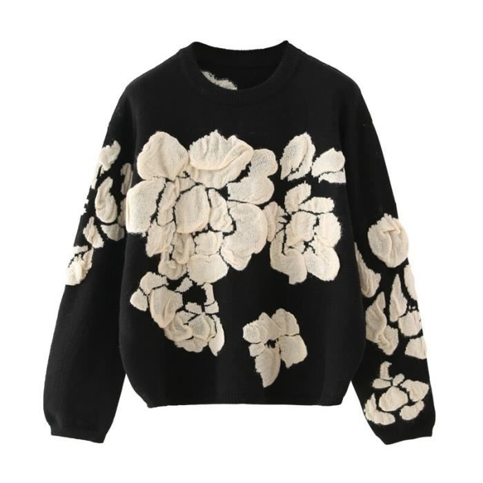 PULL 2020 automne hiver imprime Floral pull femmes tricote pull Femme chandails de haute qualite tricote Type Black Blanc Cdiscount Pret a Porter